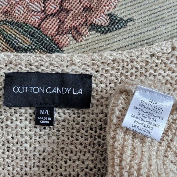 Cotton Candy LA Sweater Womens M/L Tan Long Sleeve Oversized Cropped V Neck - Picture 10 of 11
